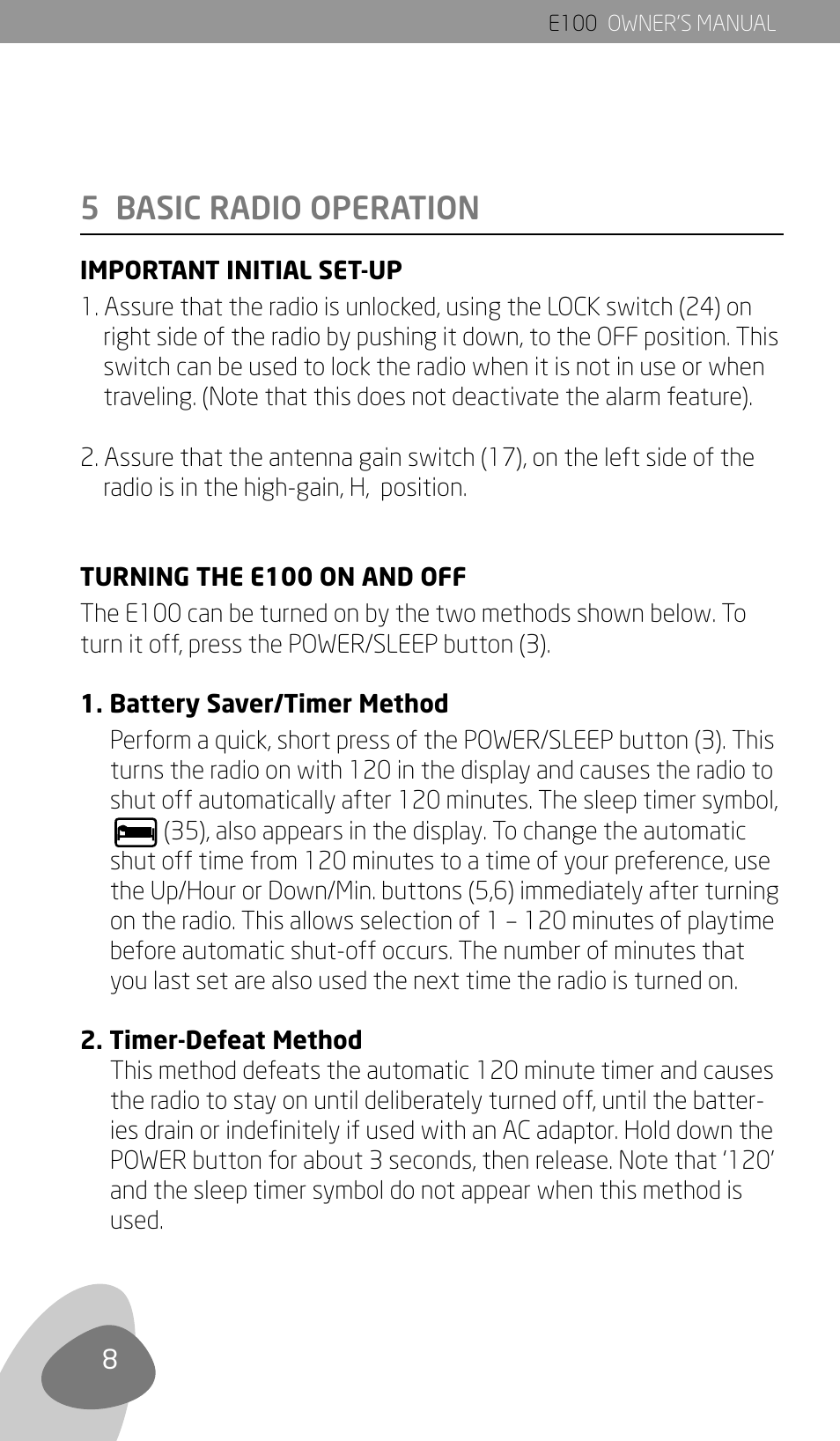 5 basic radio operation | Eton Elite E100 User Manual | Page 10 / 41