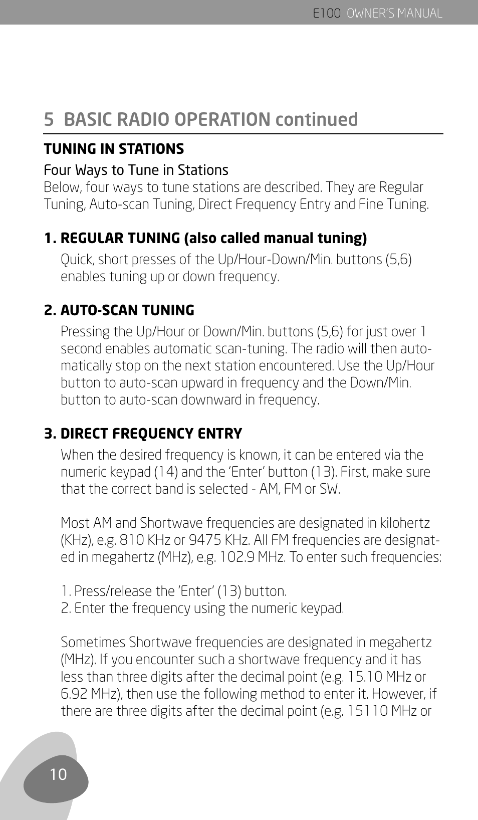 5 basic radio operation continued | Eton Elite E100 User Manual | Page 12 / 41