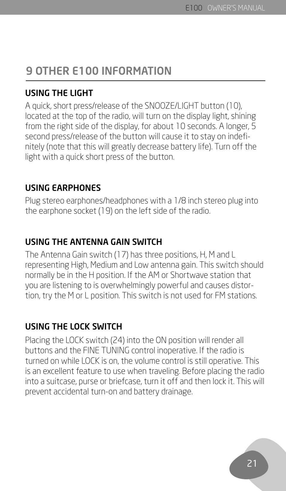 9 other e100 information | Eton Elite E100 User Manual | Page 23 / 41