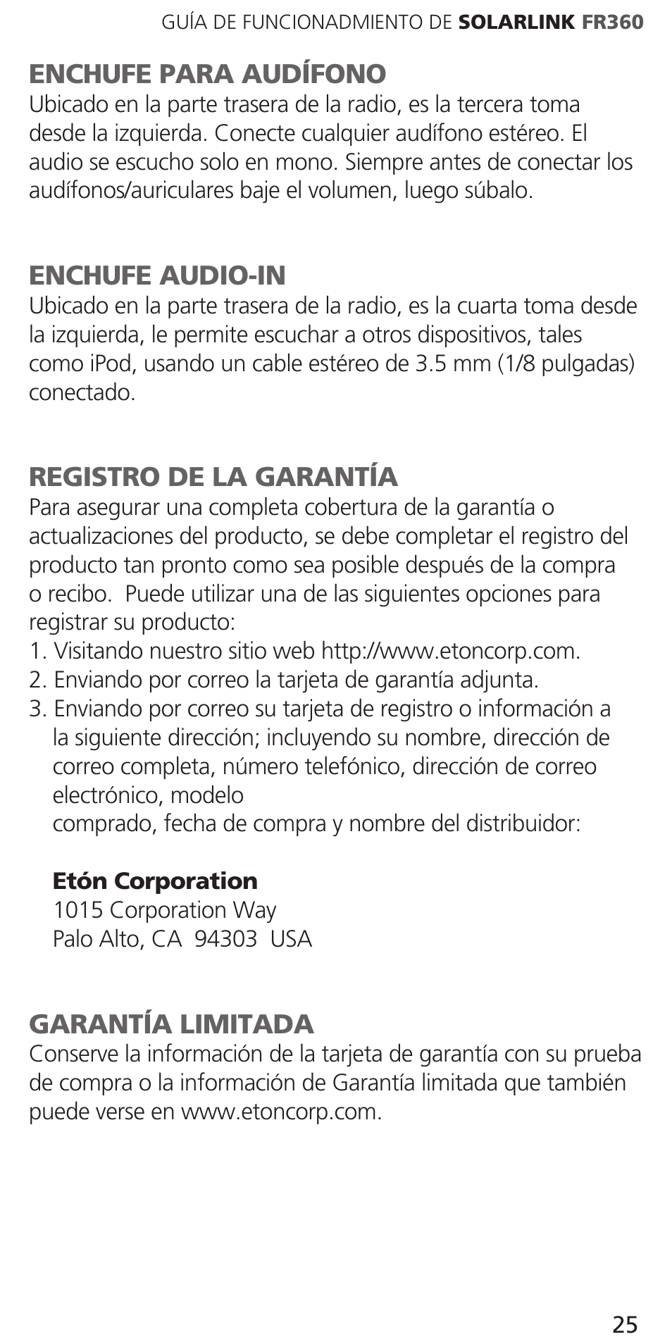 Eton Solarlink ARCFR360WXR RED User Manual | Page 25 / 28