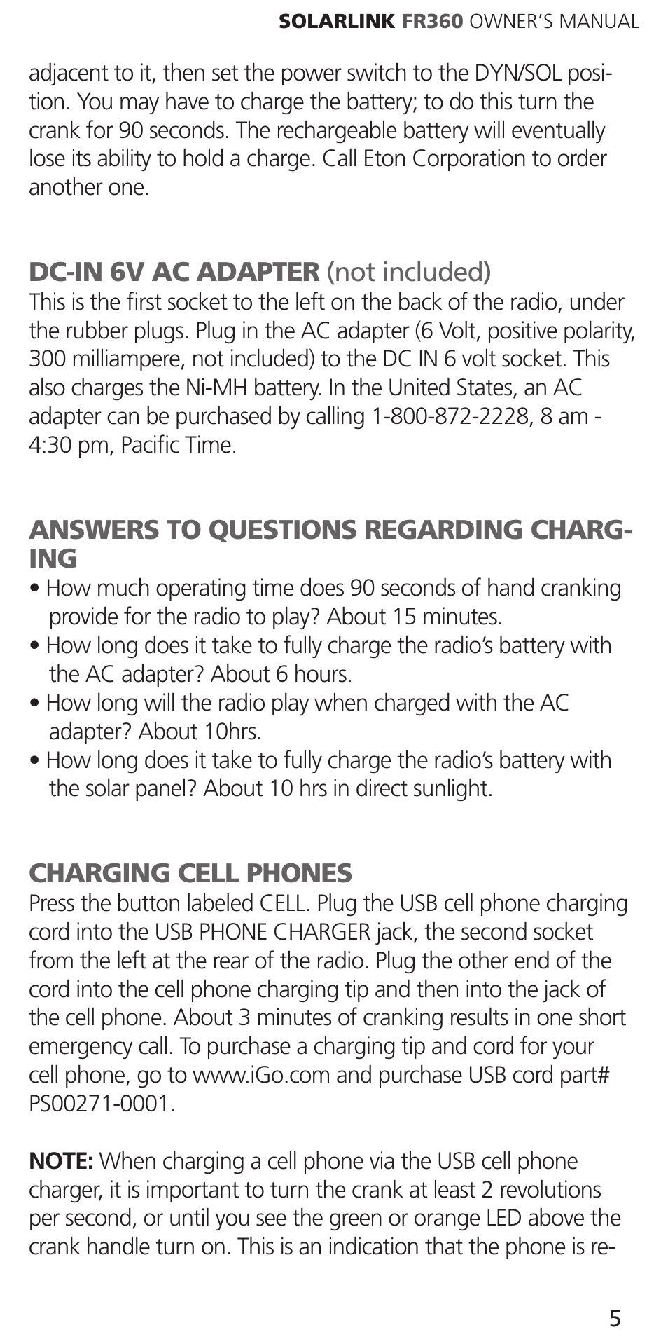 Eton Solarlink ARCFR360WXR RED User Manual | Page 5 / 28
