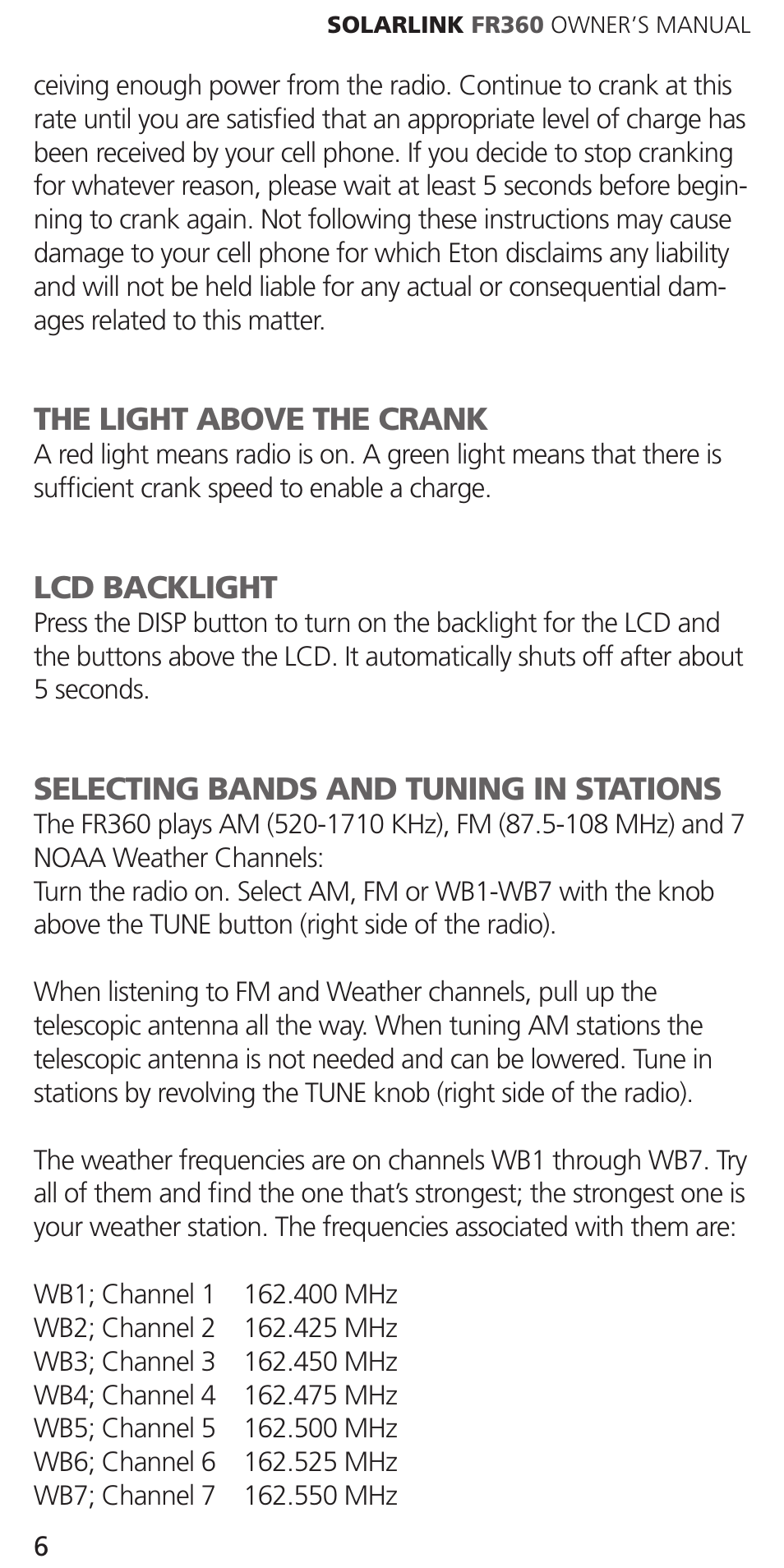 Eton Solarlink ARCFR360WXR RED User Manual | Page 6 / 28