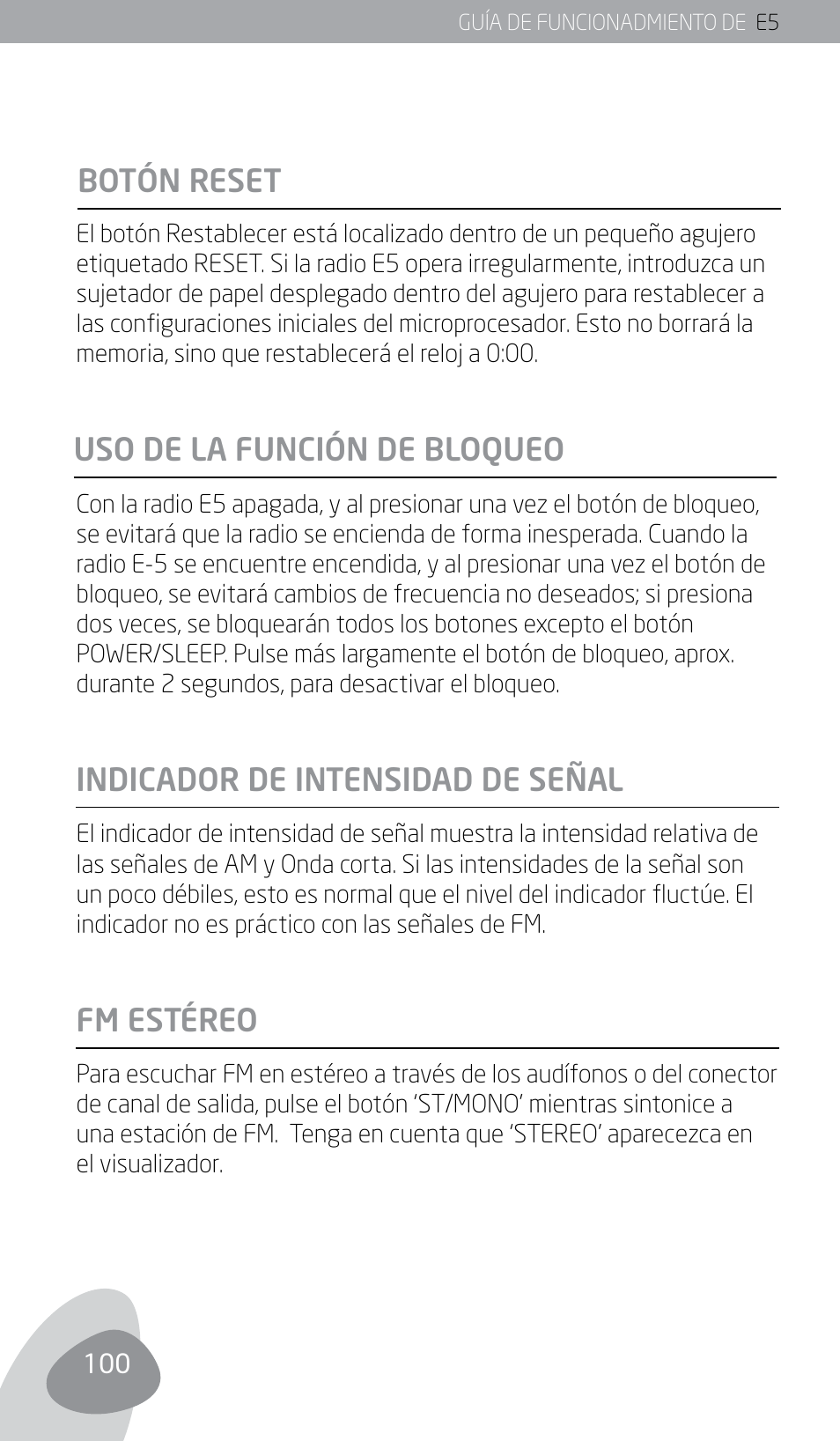 Uso de la función de bloqueo | Eton E5 User Manual | Page 102 / 106