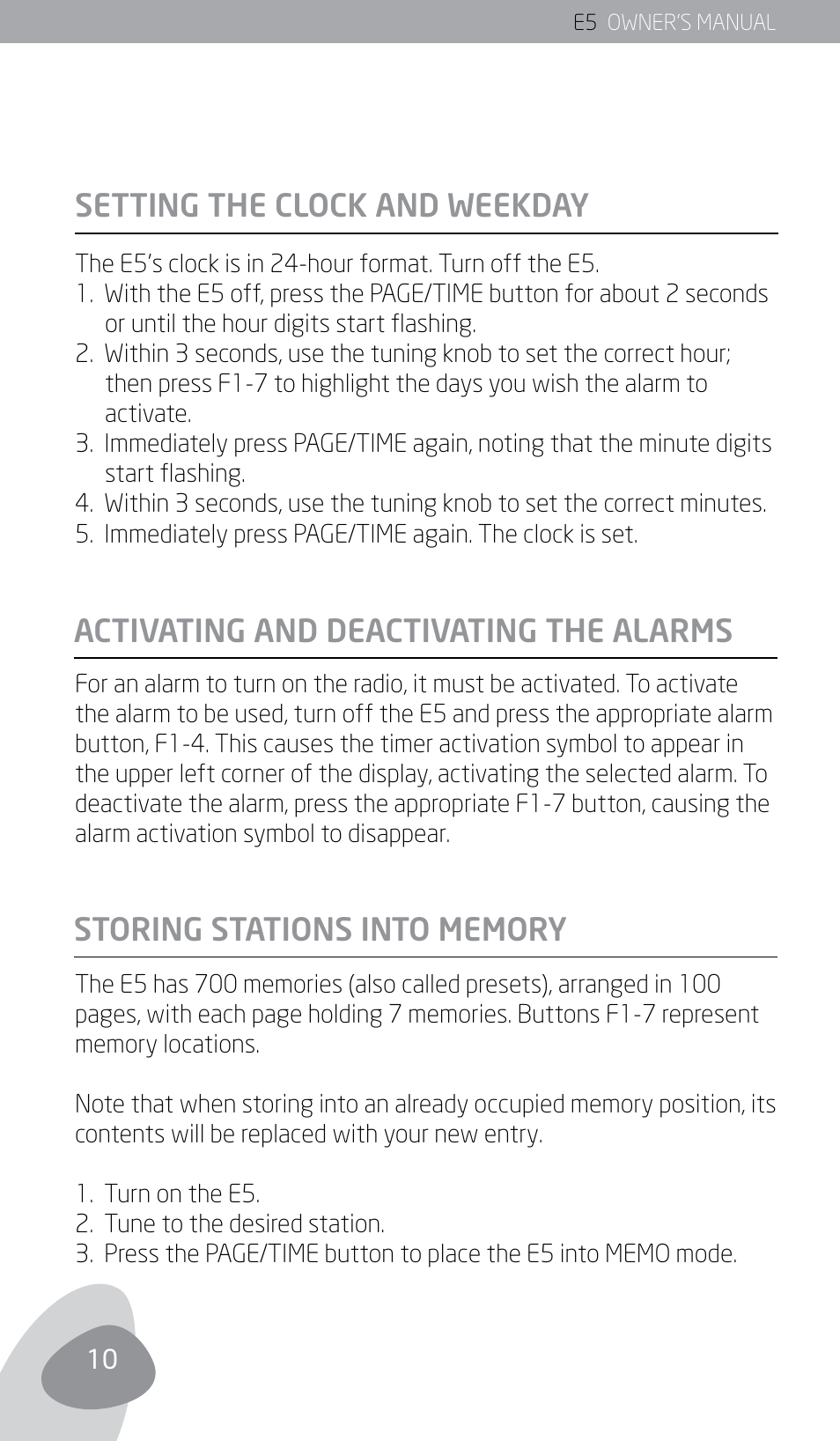 Setting the clock and weekday | Eton E5 User Manual | Page 12 / 106