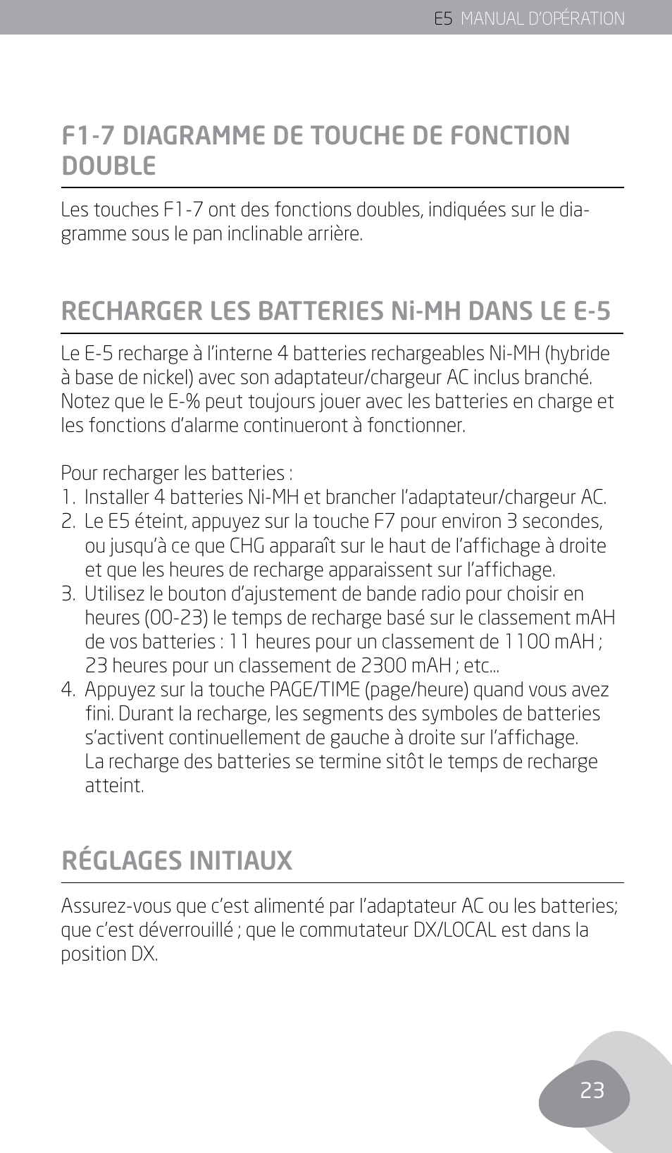 Recharger les batteries ni-mh dans le e-5 | Eton E5 User Manual | Page 25 / 106