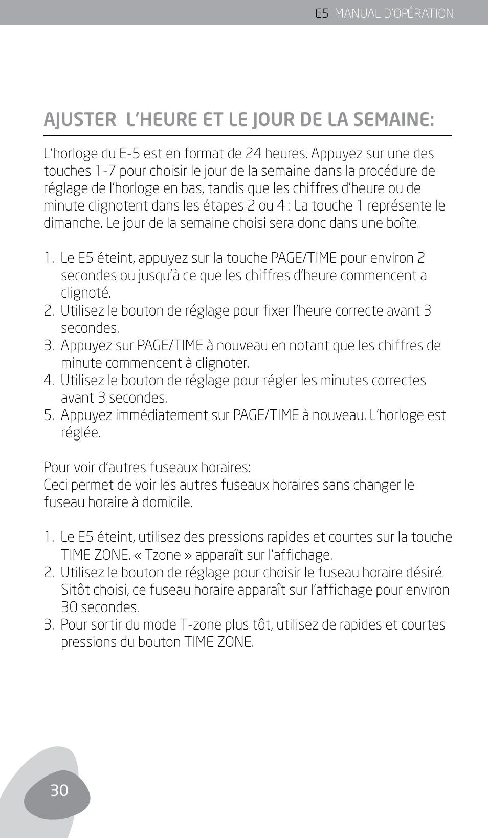 Ajuster l’heure et le jour de la semaine | Eton E5 User Manual | Page 32 / 106