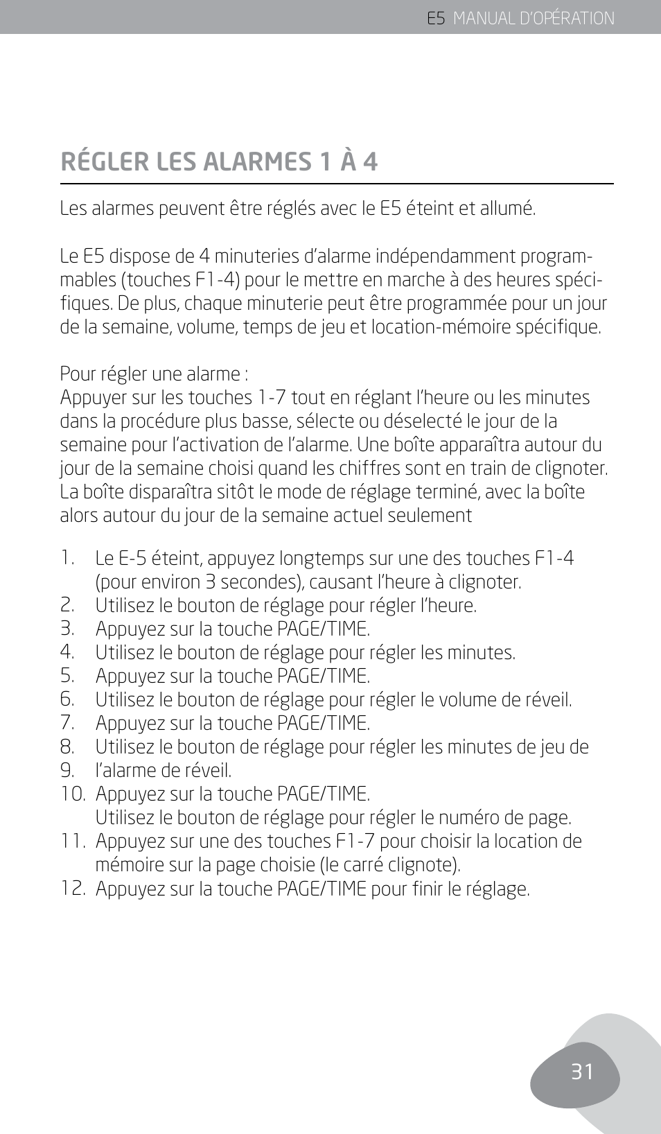 Régler les alarmes 1 à 4 | Eton E5 User Manual | Page 33 / 106