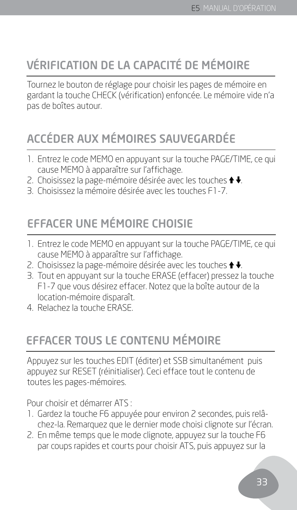 Vérification de la capacité de mémoire | Eton E5 User Manual | Page 35 / 106