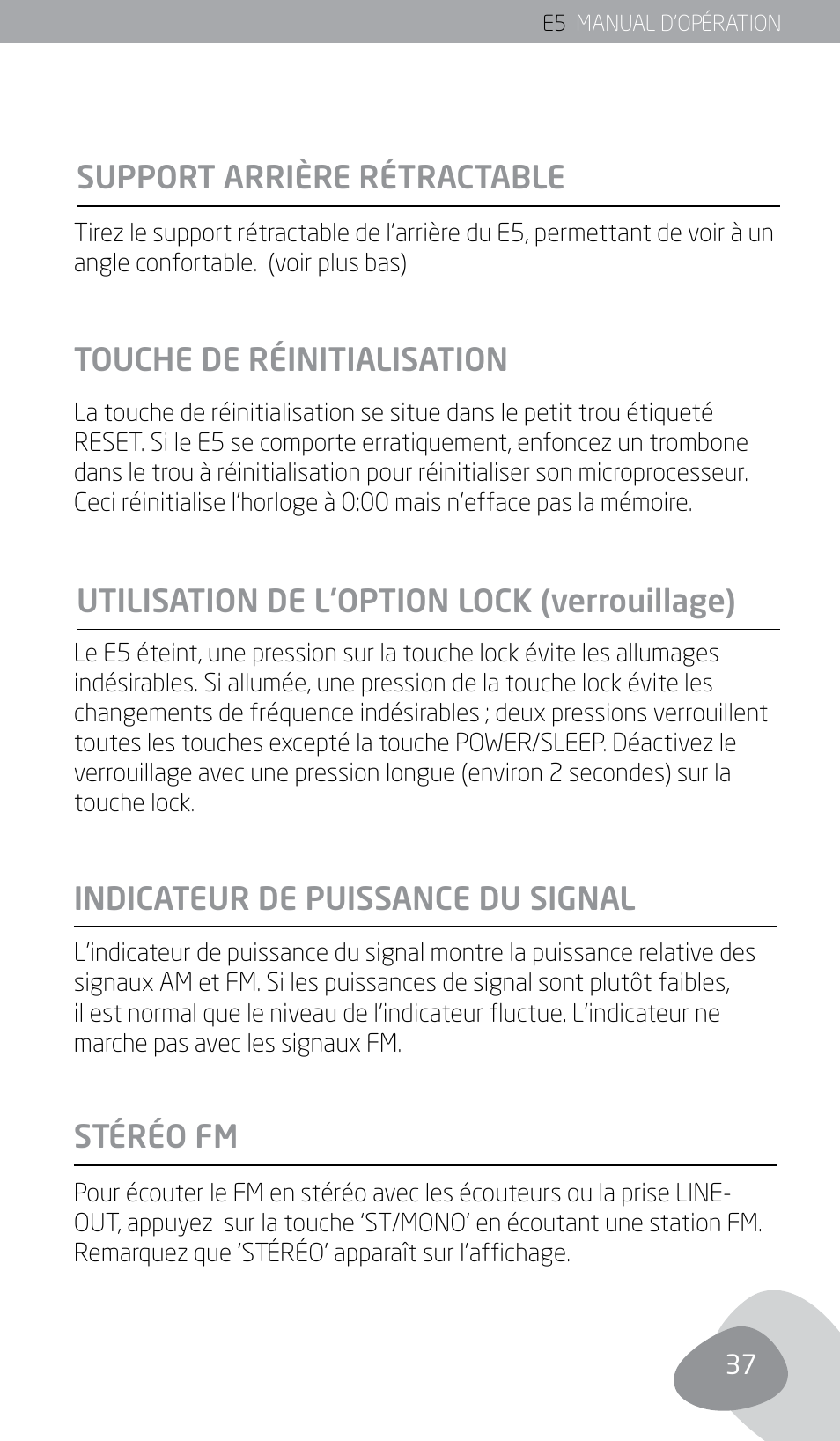 Support arrière rétractable | Eton E5 User Manual | Page 39 / 106