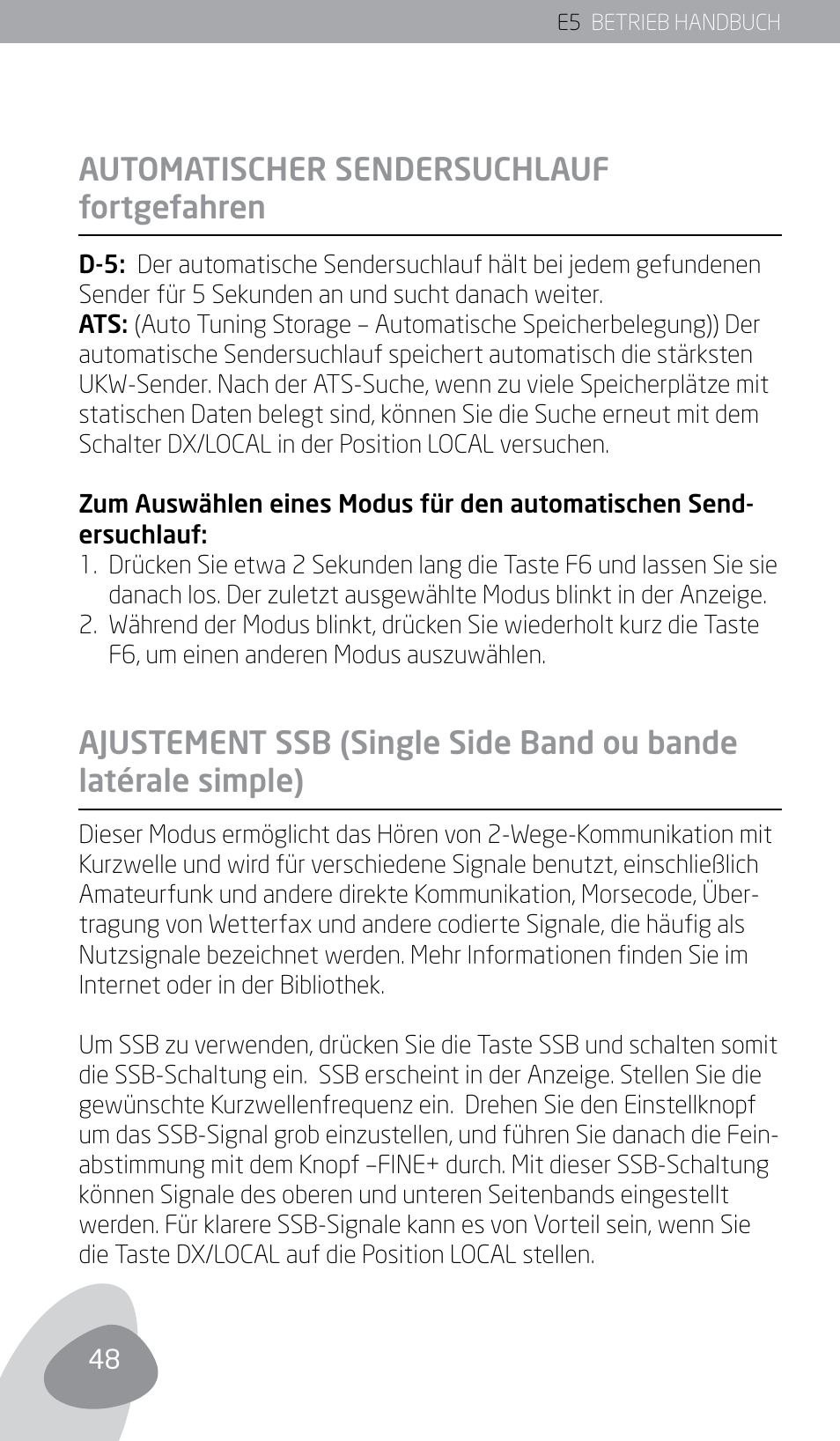 Automatischer sendersuchlauf fortgefahren | Eton E5 User Manual | Page 50 / 106