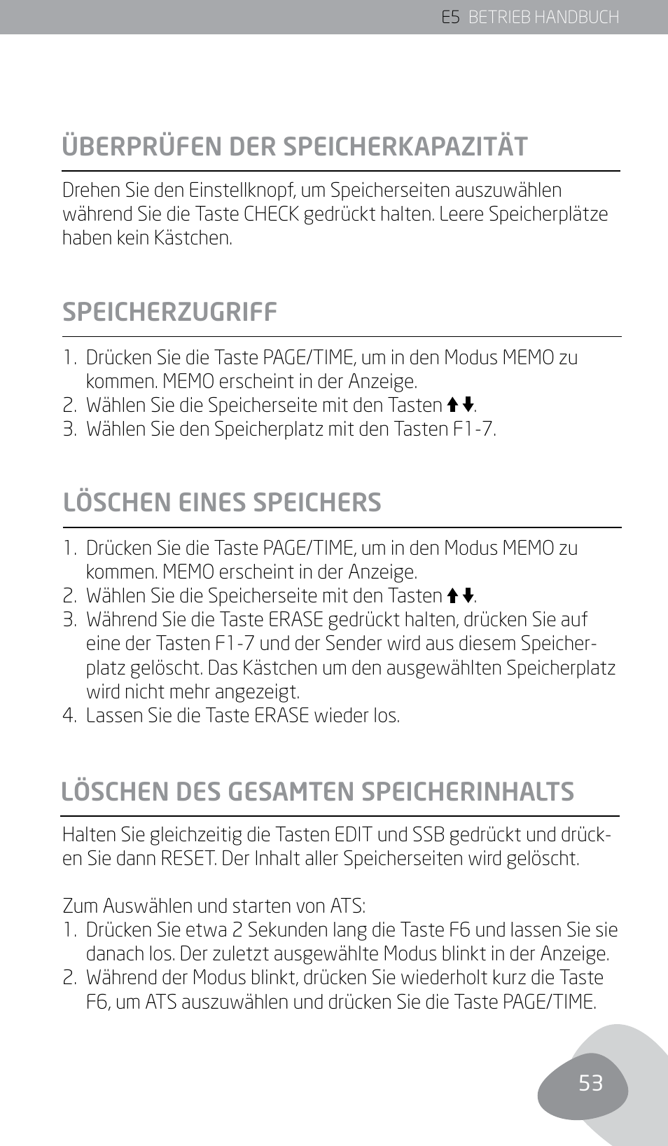 Überprüfen der speicherkapazität | Eton E5 User Manual | Page 55 / 106