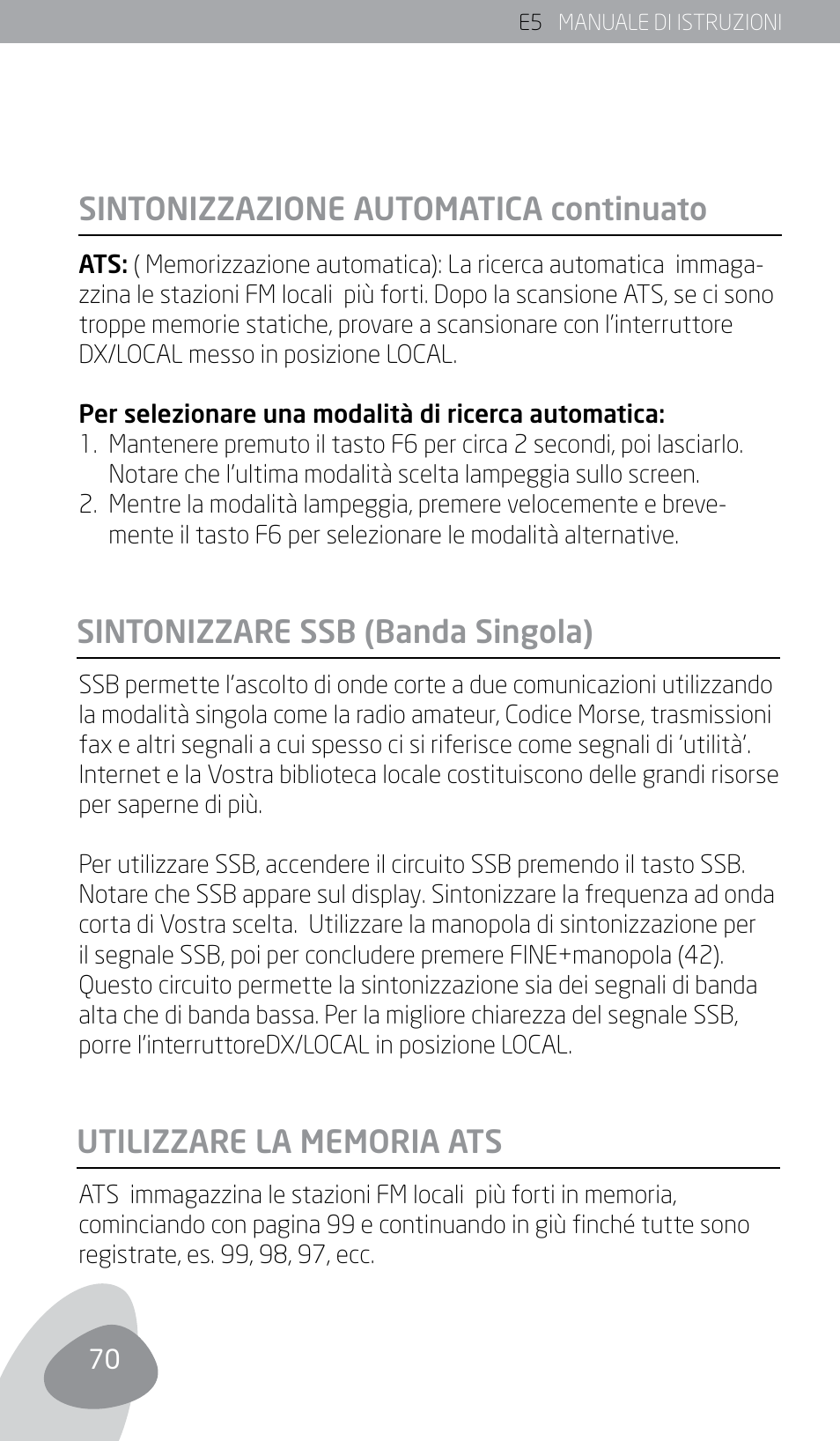 Sintonizzazione automatica continuato | Eton E5 User Manual | Page 72 / 106