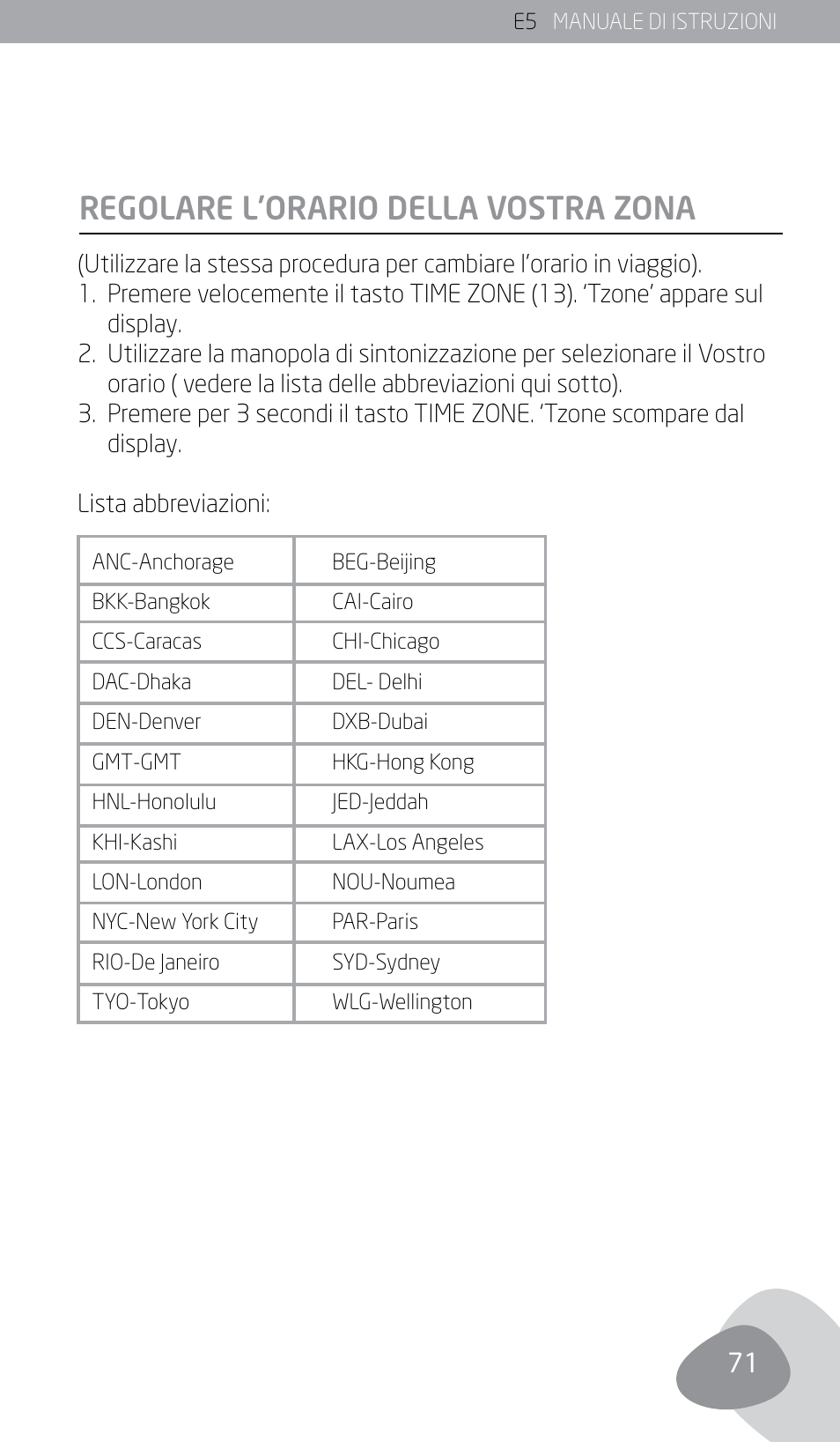 Regolare l’orario della vostra zona | Eton E5 User Manual | Page 73 / 106