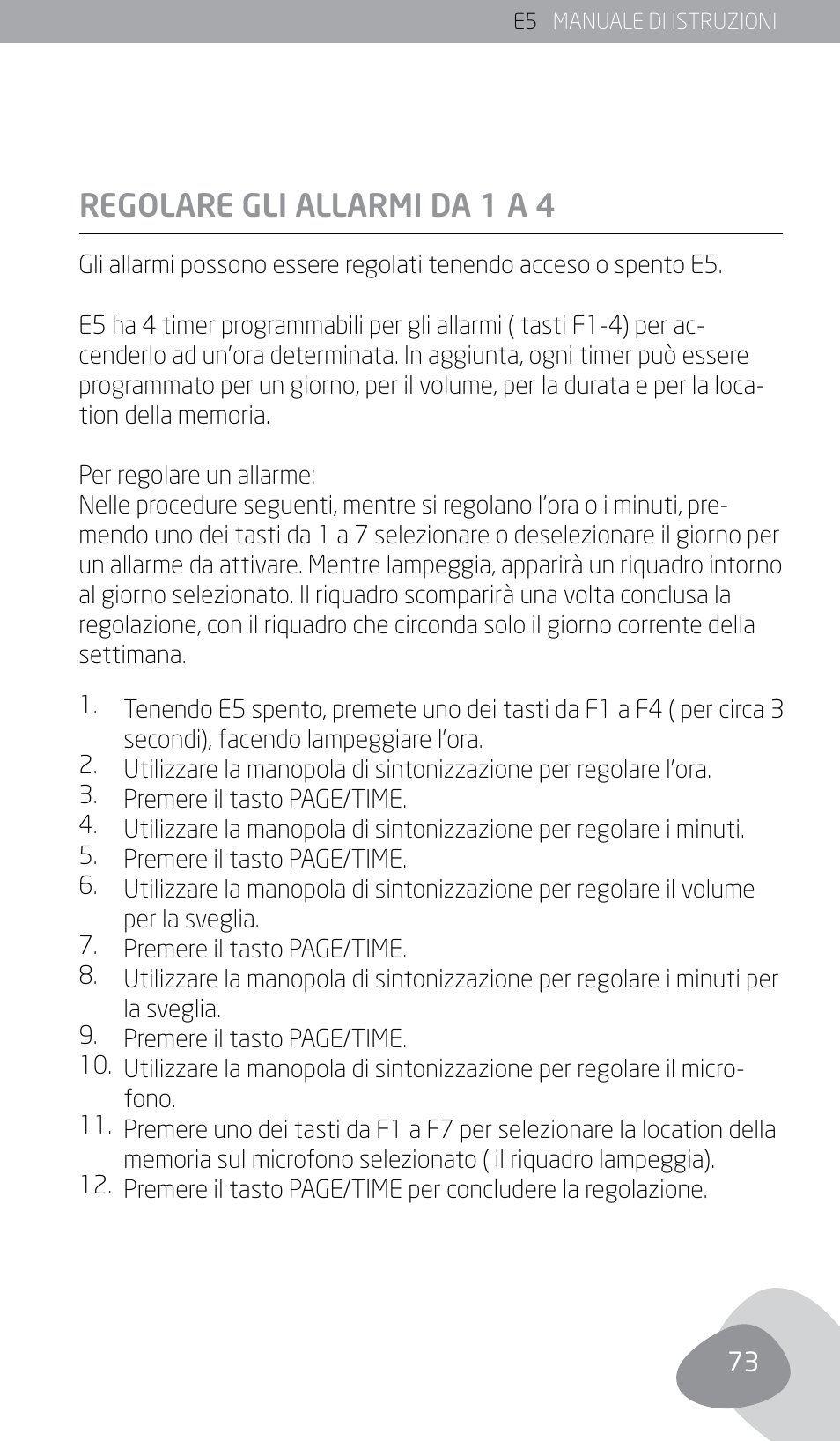 Regolare gli allarmi da 1 a 4 | Eton E5 User Manual | Page 75 / 106