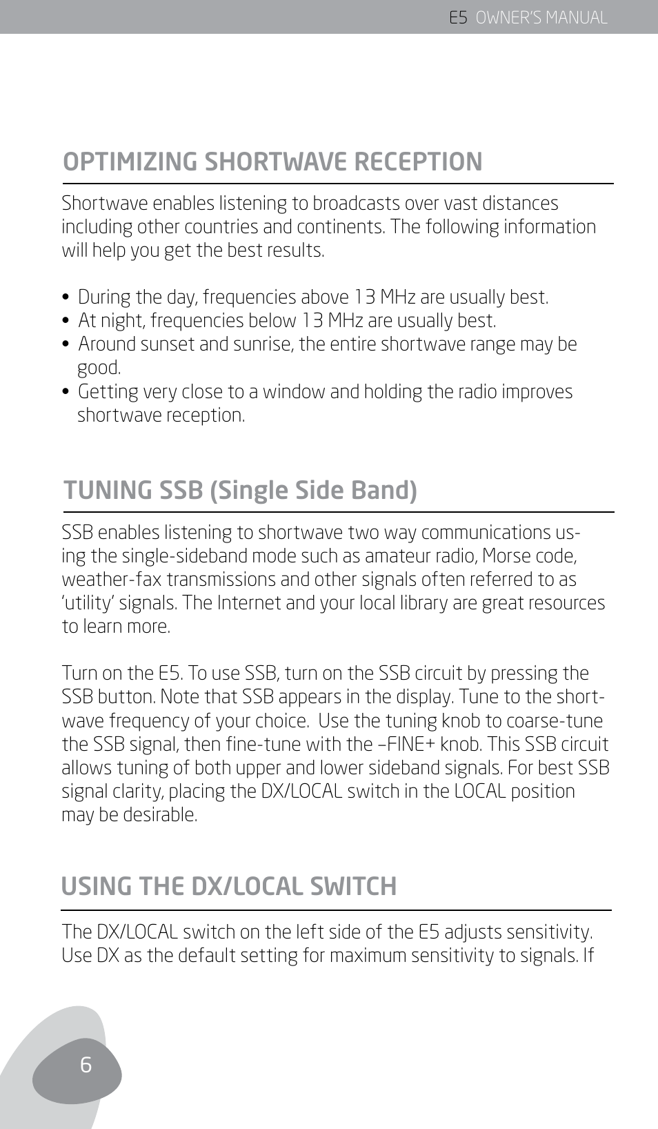 Optimizing shortwave reception | Eton E5 User Manual | Page 8 / 106