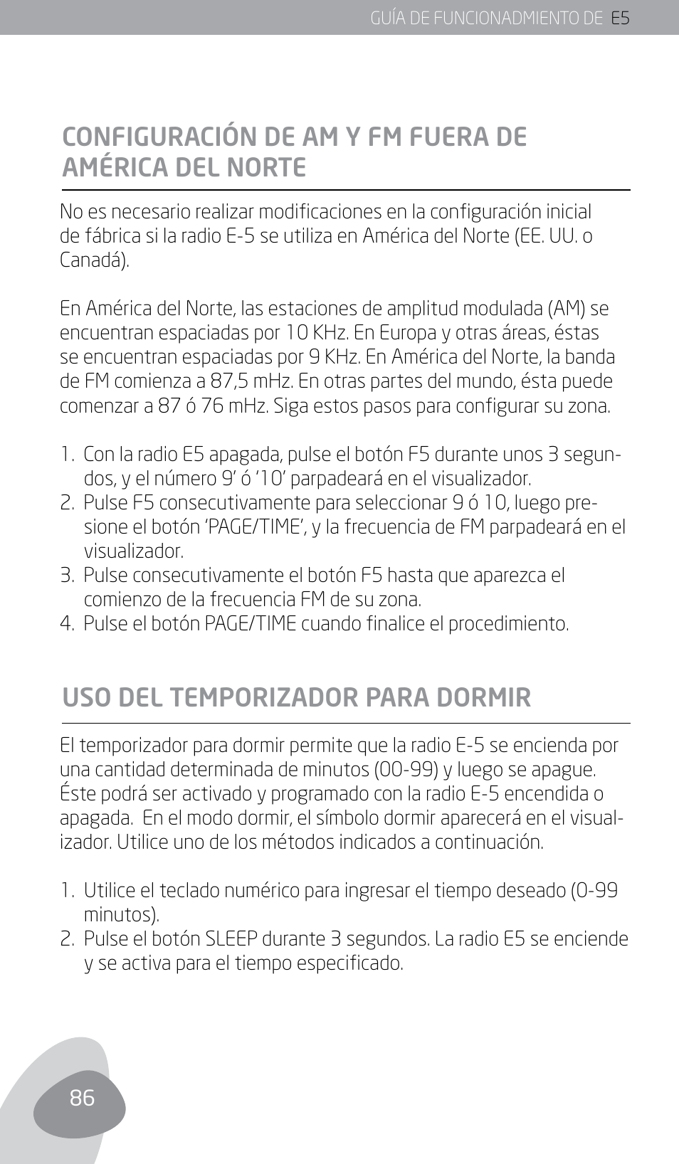 Uso del temporizador para dormir | Eton E5 User Manual | Page 88 / 106