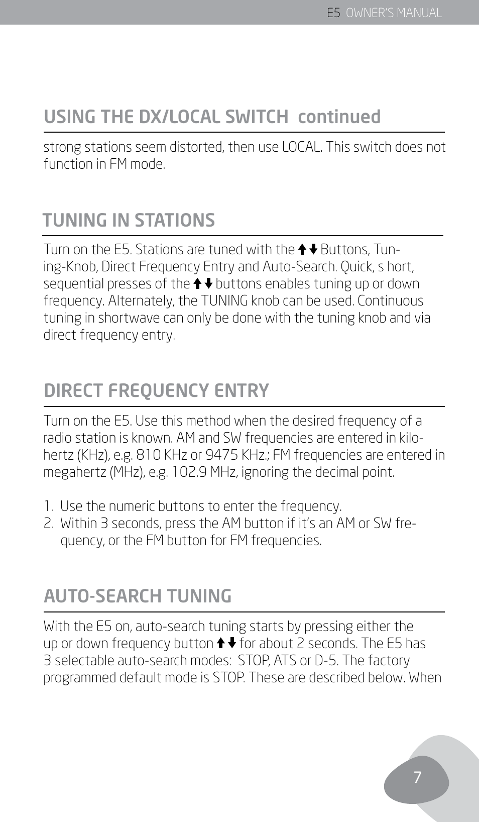 Using the dx/local switch continued | Eton E5 User Manual | Page 9 / 106