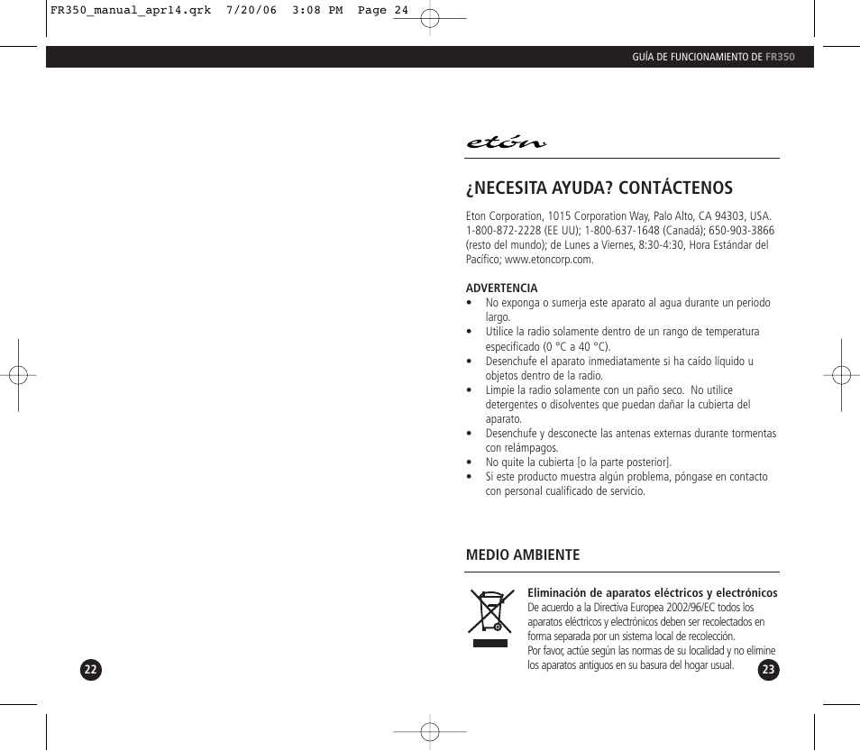 Necesita ayuda? contáctenos | Eton FR350 User Manual | Page 13 / 31