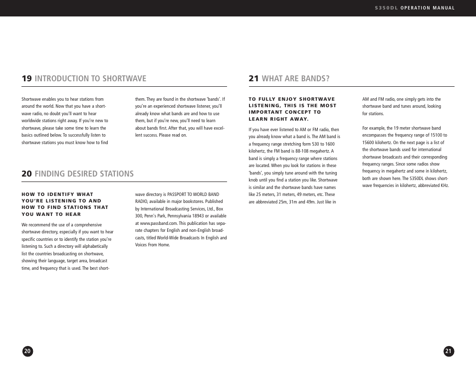 21 what are bands, 19 introduction to shortwave, 20 finding desired stations | Eton AM/FM Radio User Manual | Page 11 / 15