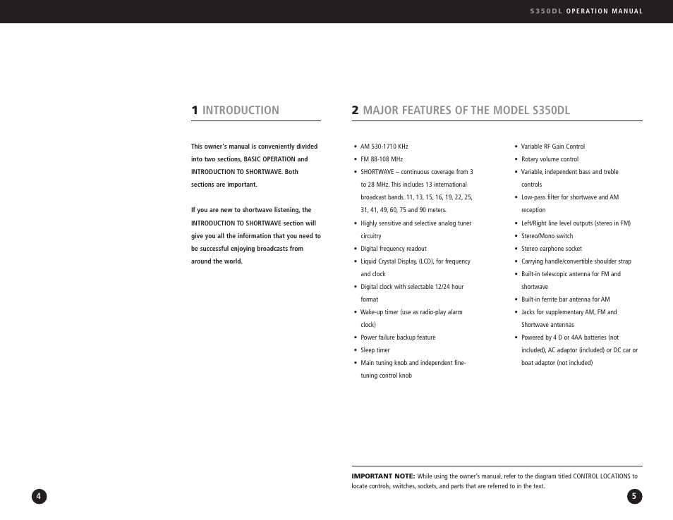 2major features of the model s350dl, 1introduction | Eton AM/FM Radio User Manual | Page 3 / 15