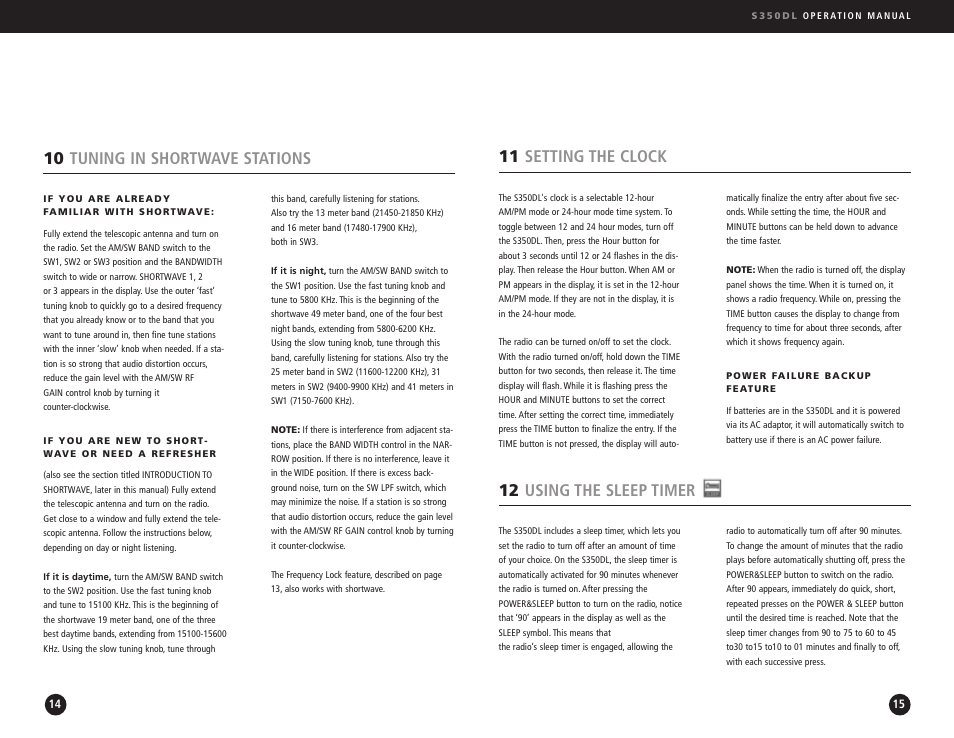 10 tuning in shortwave stations, 11 setting the clock, 12 using the sleep timer | Eton AM/FM Radio User Manual | Page 8 / 15