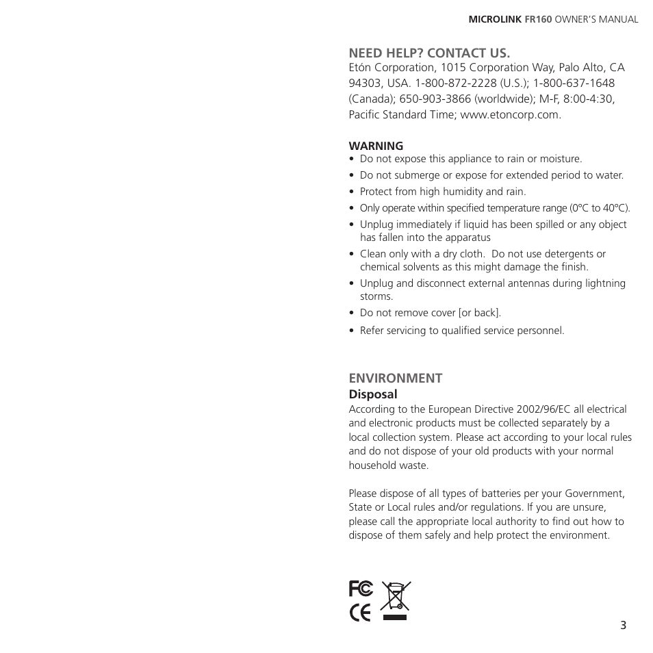 Eton Microlink ARCFR160WXW WHT User Manual | Page 2 / 11