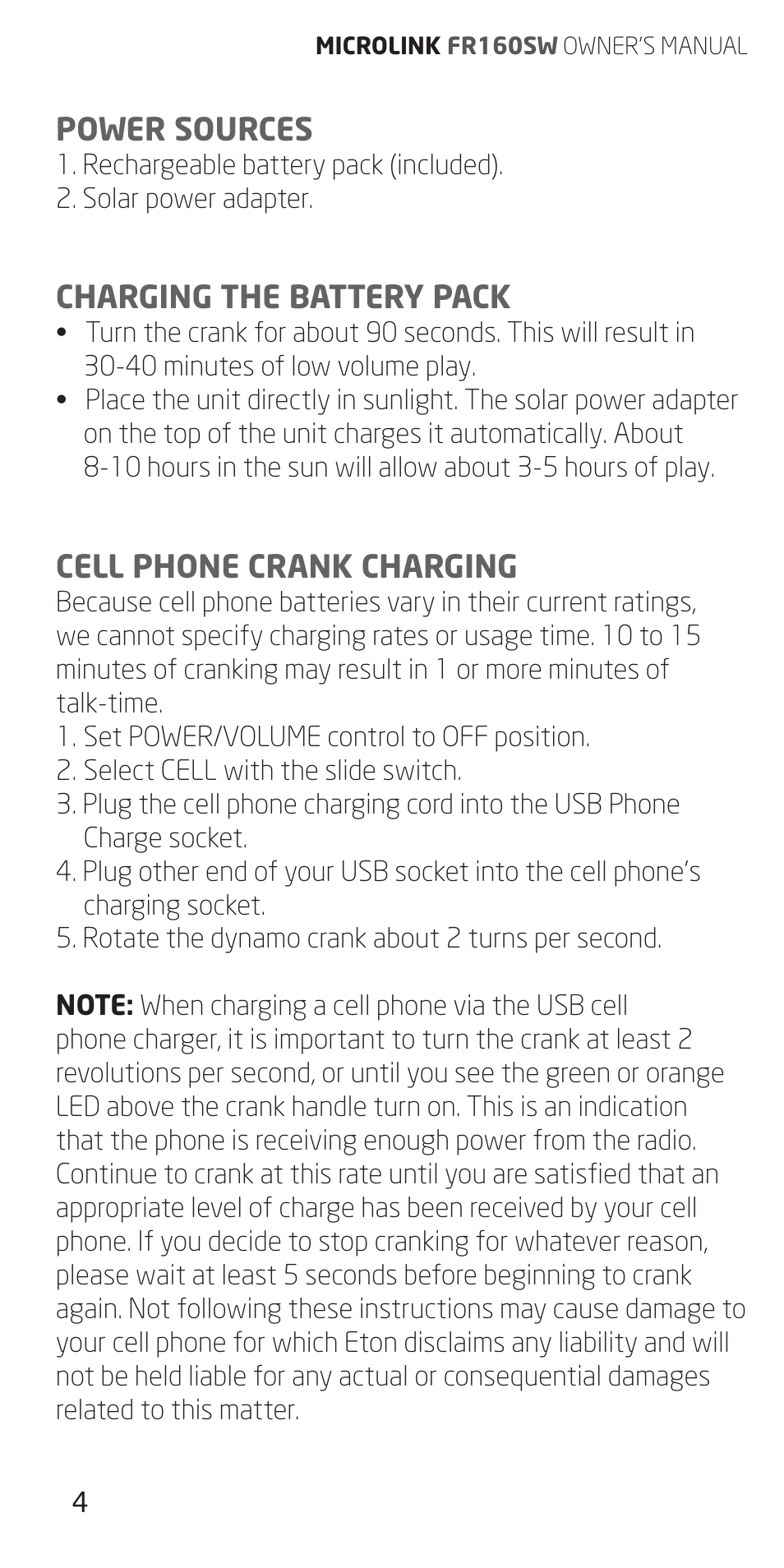 Eton FR160 User Manual | Page 4 / 32