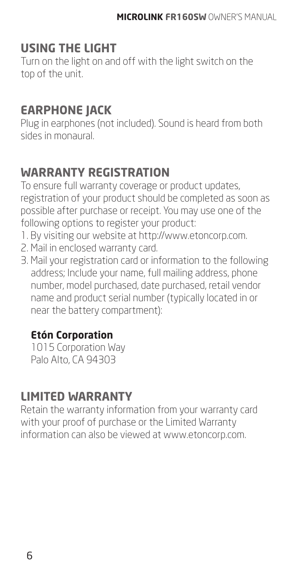 Eton FR160 User Manual | Page 6 / 32