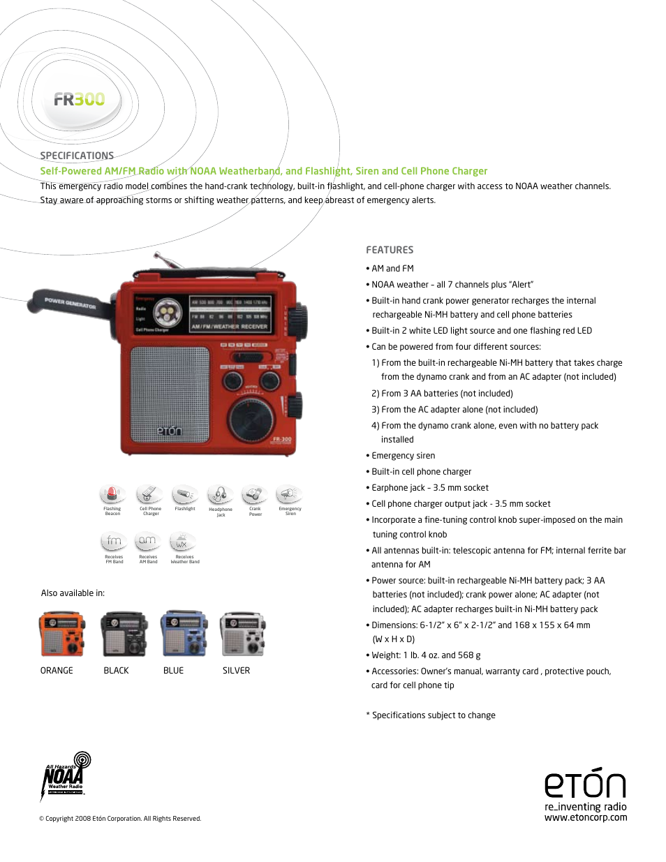 Eton NOAA FR300 User Manual | 1 page