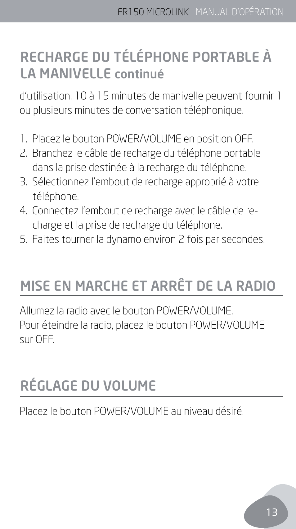 Recharge du téléphone portable à la manivelle | Eton MICROLINK FR150 User Manual | Page 13 / 26