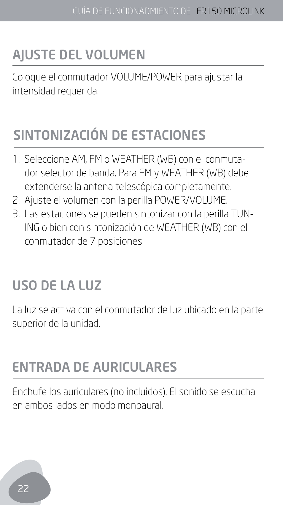 Sintonización de estaciones | Eton MICROLINK FR150 User Manual | Page 22 / 26