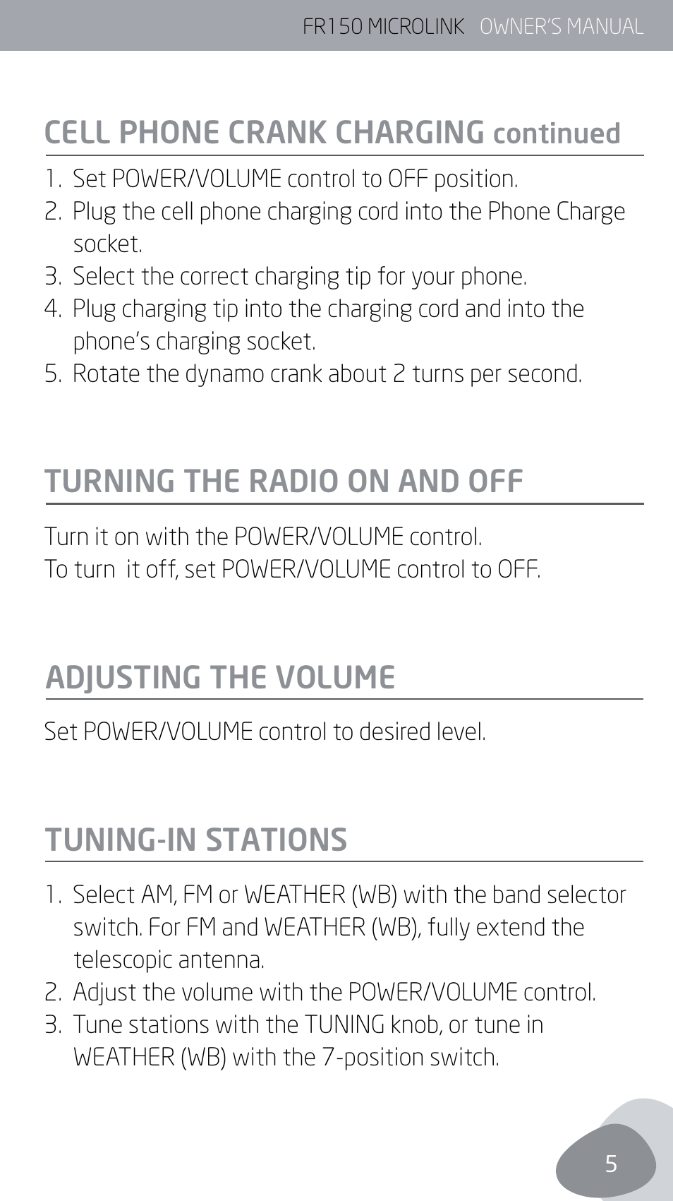 Cell phone crank charging | Eton MICROLINK FR150 User Manual | Page 5 / 26