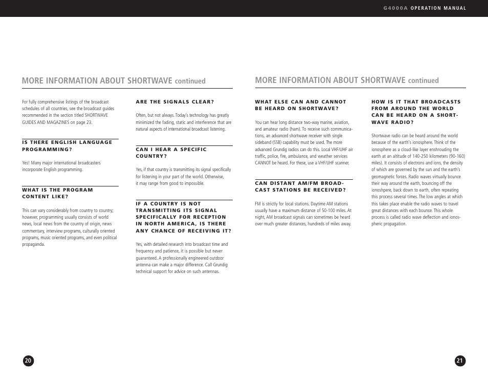 More information about shortwave, Continued | Eton G4000A User Manual | Page 11 / 19