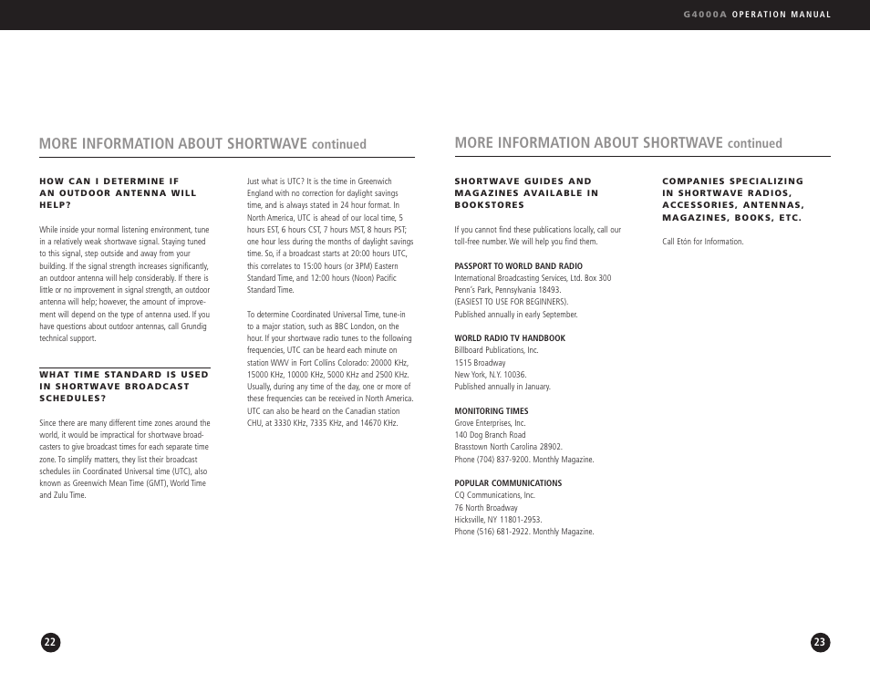 More information about shortwave, Continued | Eton G4000A User Manual | Page 12 / 19