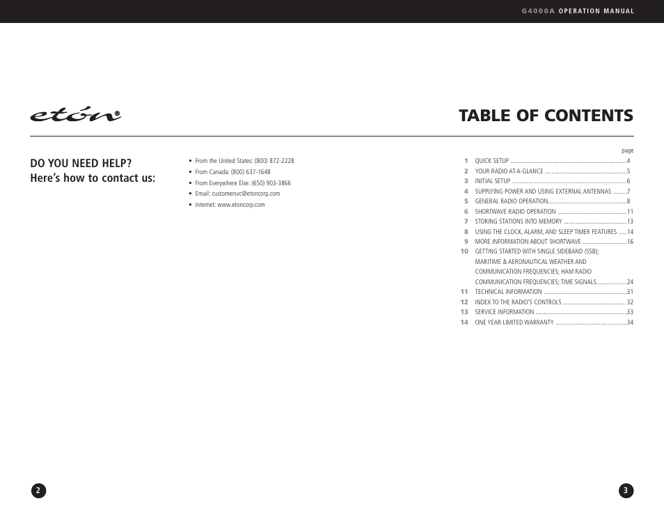 Eton G4000A User Manual | Page 2 / 19