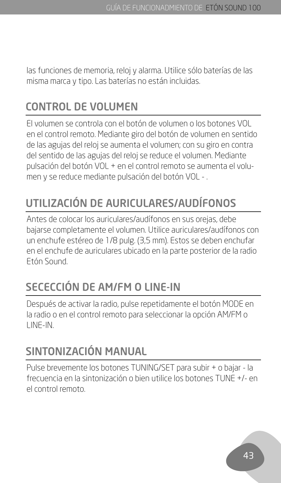 Sintonización manual | Eton Sound 100 User Manual | Page 45 / 52