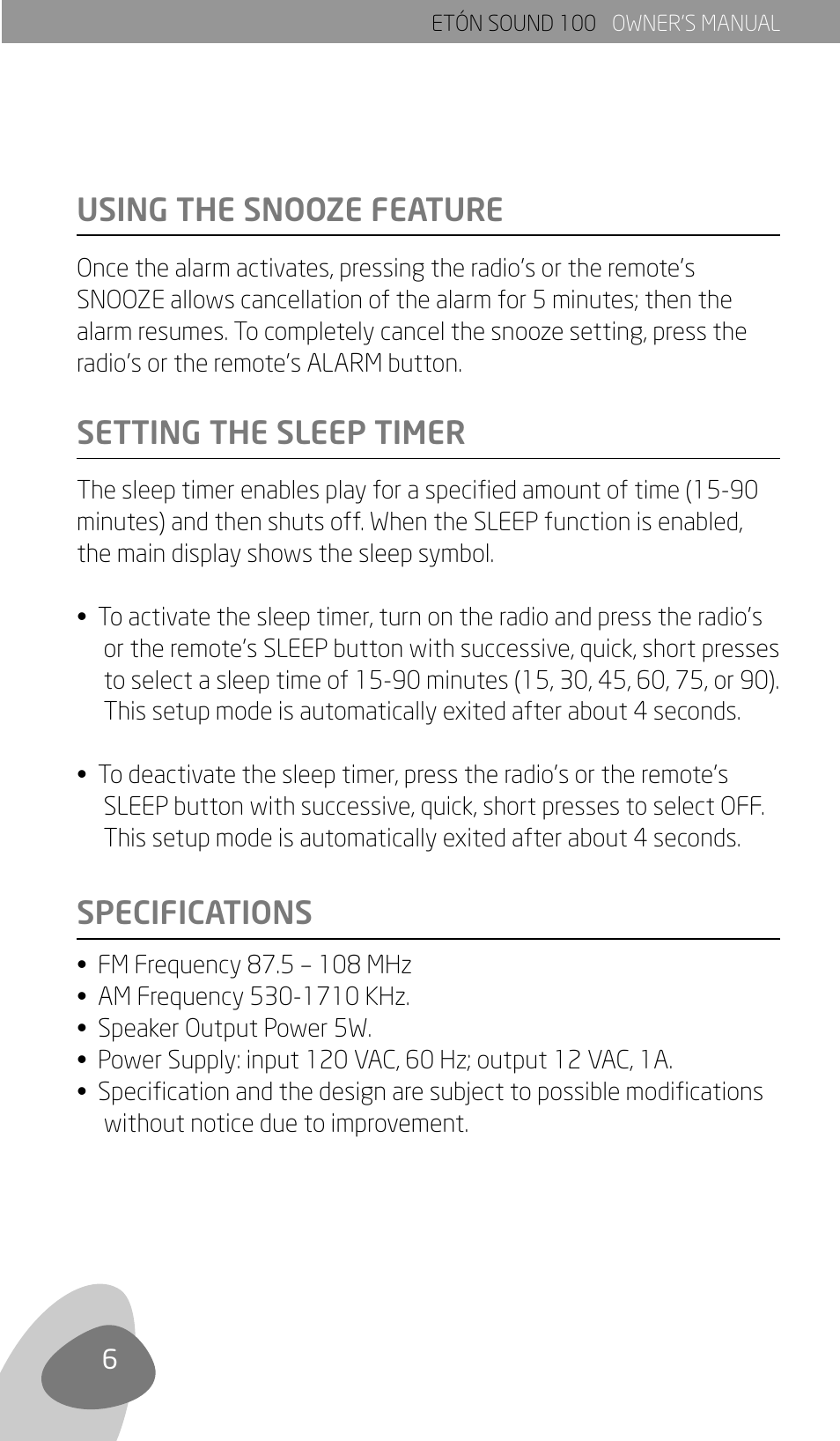 Eton Sound 100 User Manual | Page 8 / 52