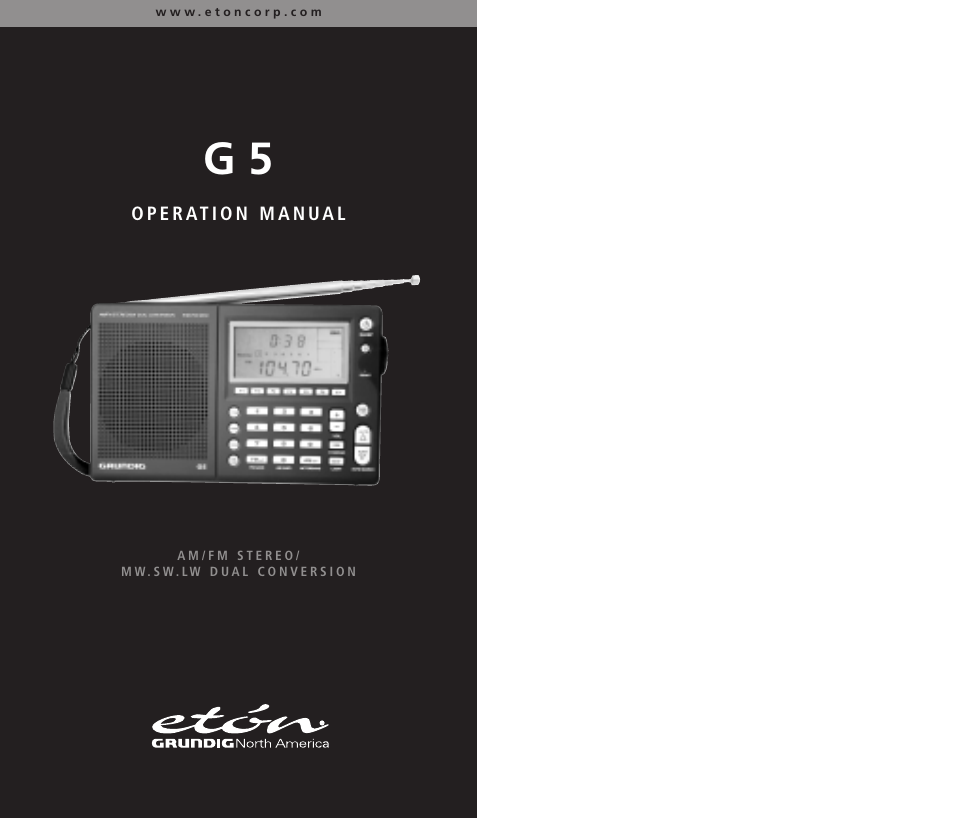 Eton DUAL CONVERSION G5 User Manual | 25 pages