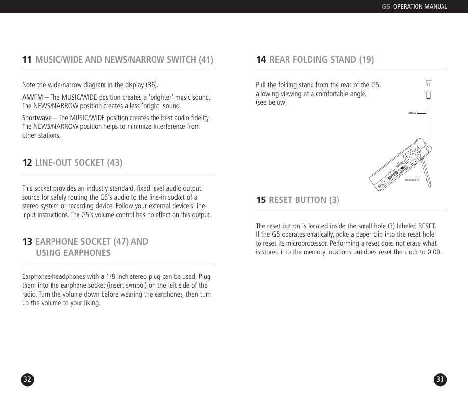 14 rear folding stand (19), G5 operation manual | Eton DUAL CONVERSION G5 User Manual | Page 17 / 25