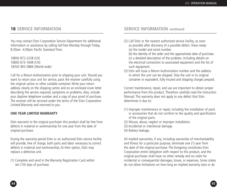 Eton DUAL CONVERSION G5 User Manual | Page 23 / 25