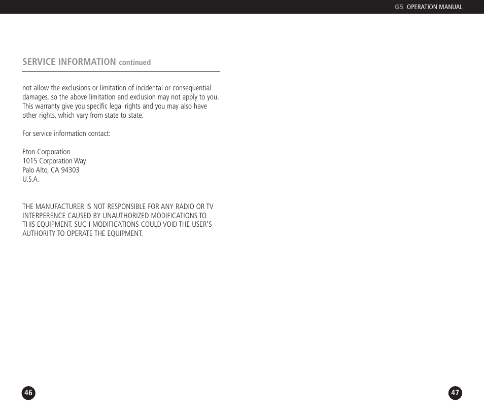 Eton DUAL CONVERSION G5 User Manual | Page 24 / 25