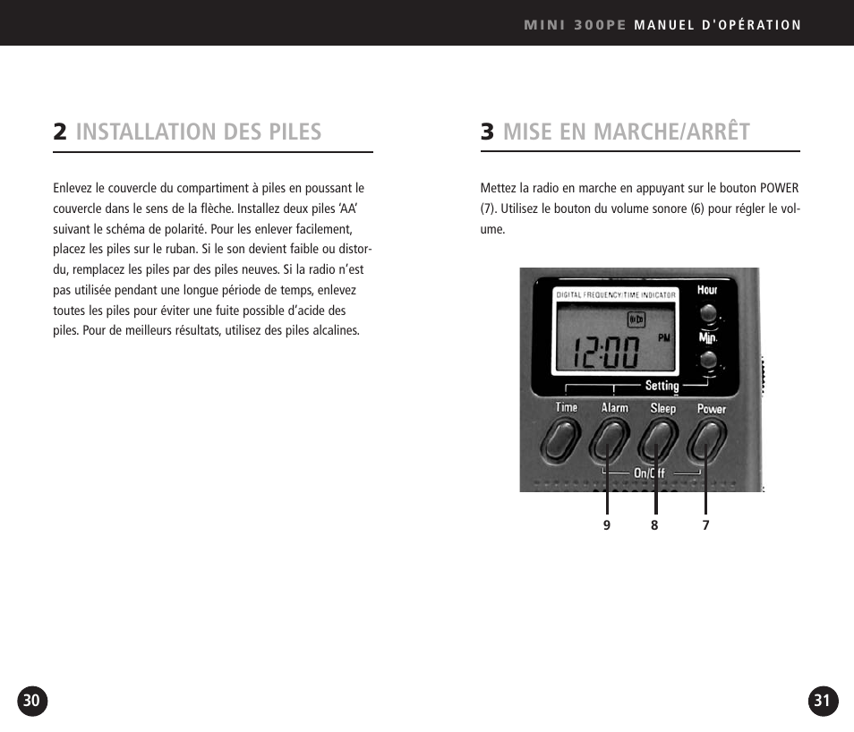 3mise en marche/arrêt, 2installation des piles | Eton Mini300PE User Manual | Page 16 / 38