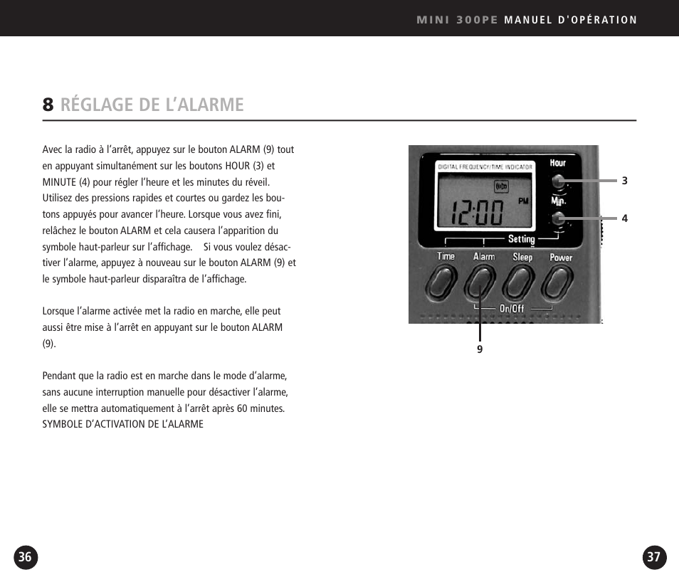 8réglage de l’alarme | Eton Mini300PE User Manual | Page 19 / 38