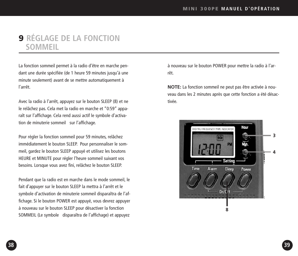 9réglage de la fonction sommeil | Eton Mini300PE User Manual | Page 20 / 38