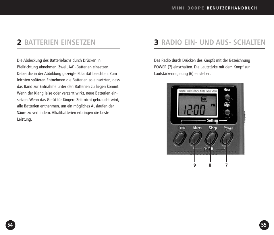 3radio ein- und aus- schalten, 2batterien einsetzen | Eton Mini300PE User Manual | Page 28 / 38