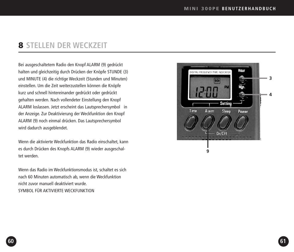 8stellen der weckzeit | Eton Mini300PE User Manual | Page 31 / 38