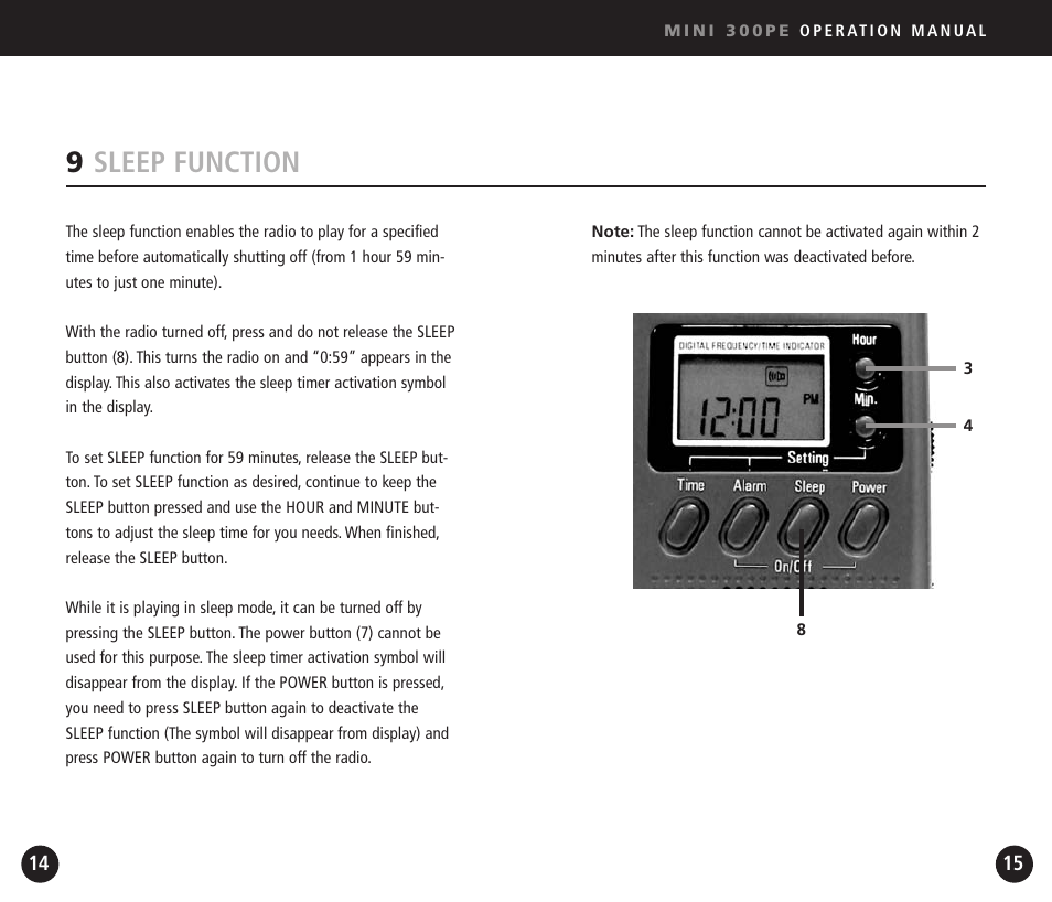 9sleep function | Eton Mini300PE User Manual | Page 8 / 38