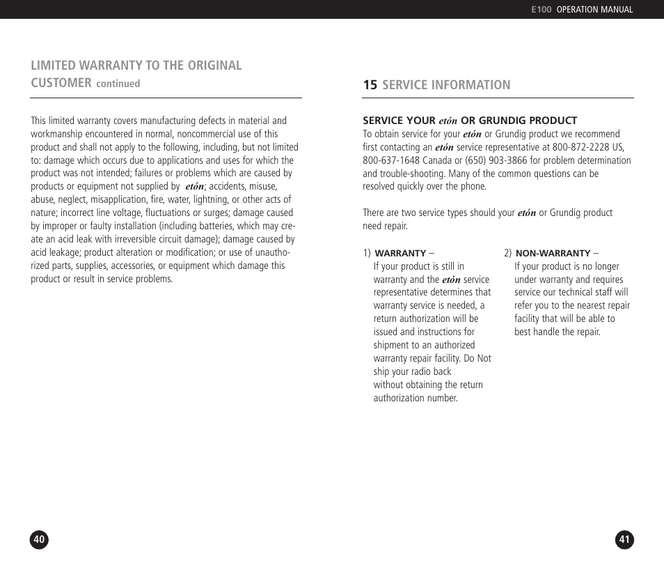 Eton E100 User Manual | Page 21 / 22