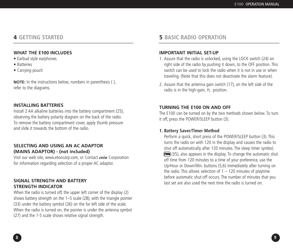 Eton E100 User Manual | Page 5 / 22