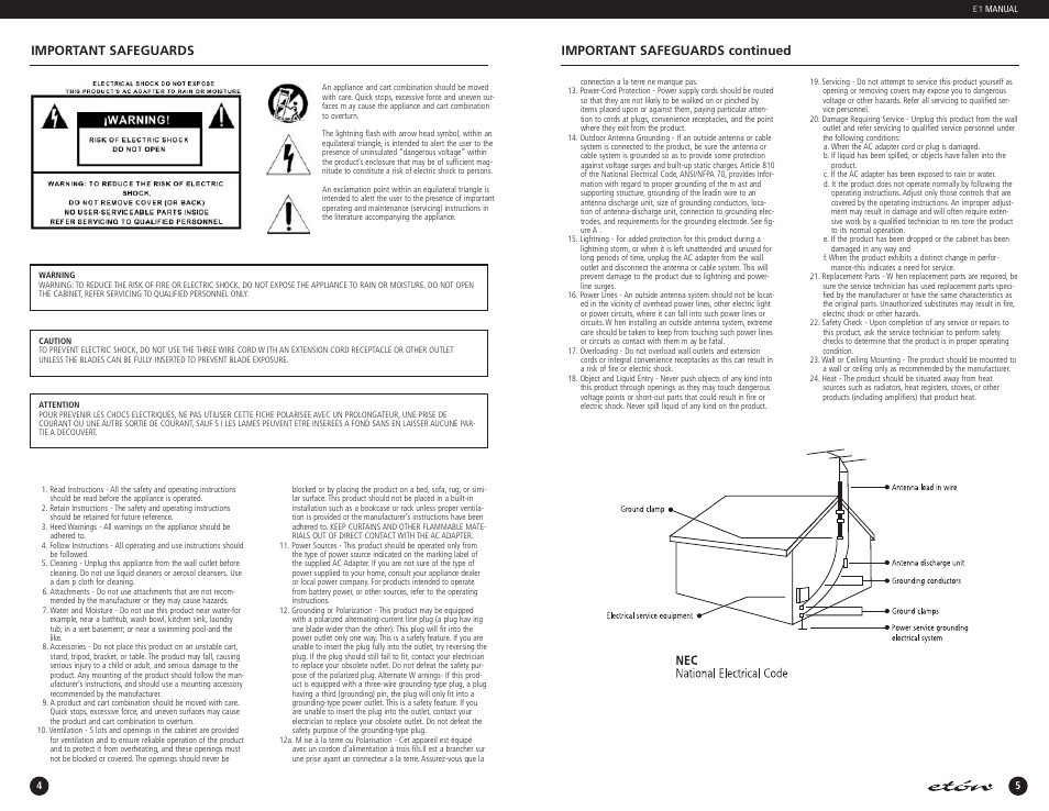 Important safeguards continued, Important safeguards | Eton E1 User Manual | Page 3 / 40